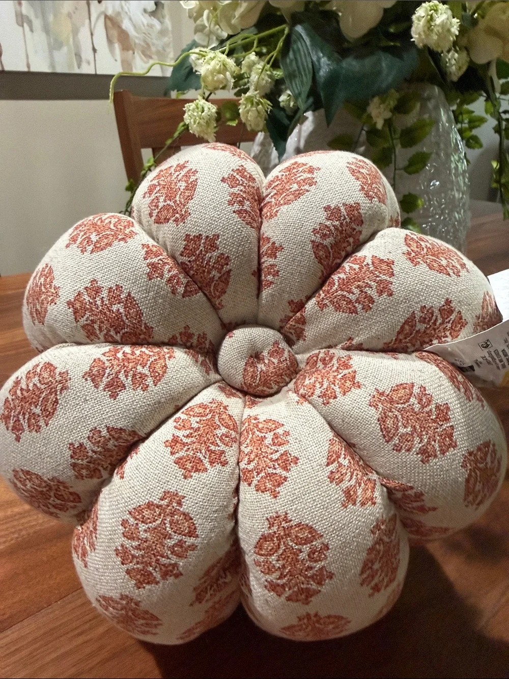 Threshold Orange Patterned Fabric Pumpkin Accent Pillow Medium Sized